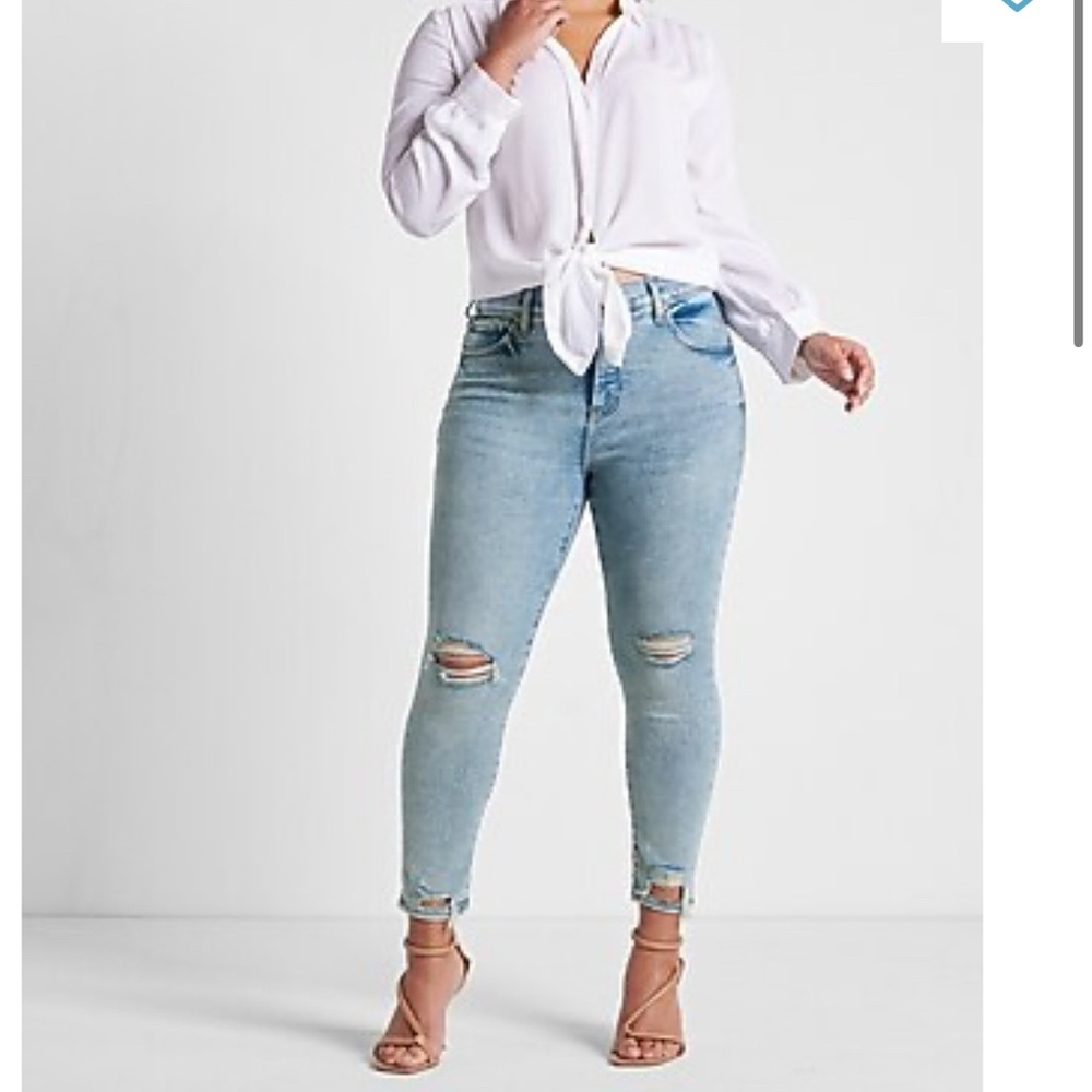 Express Cropped Skinny Mid Rise Distressed Blue Denim Jeans